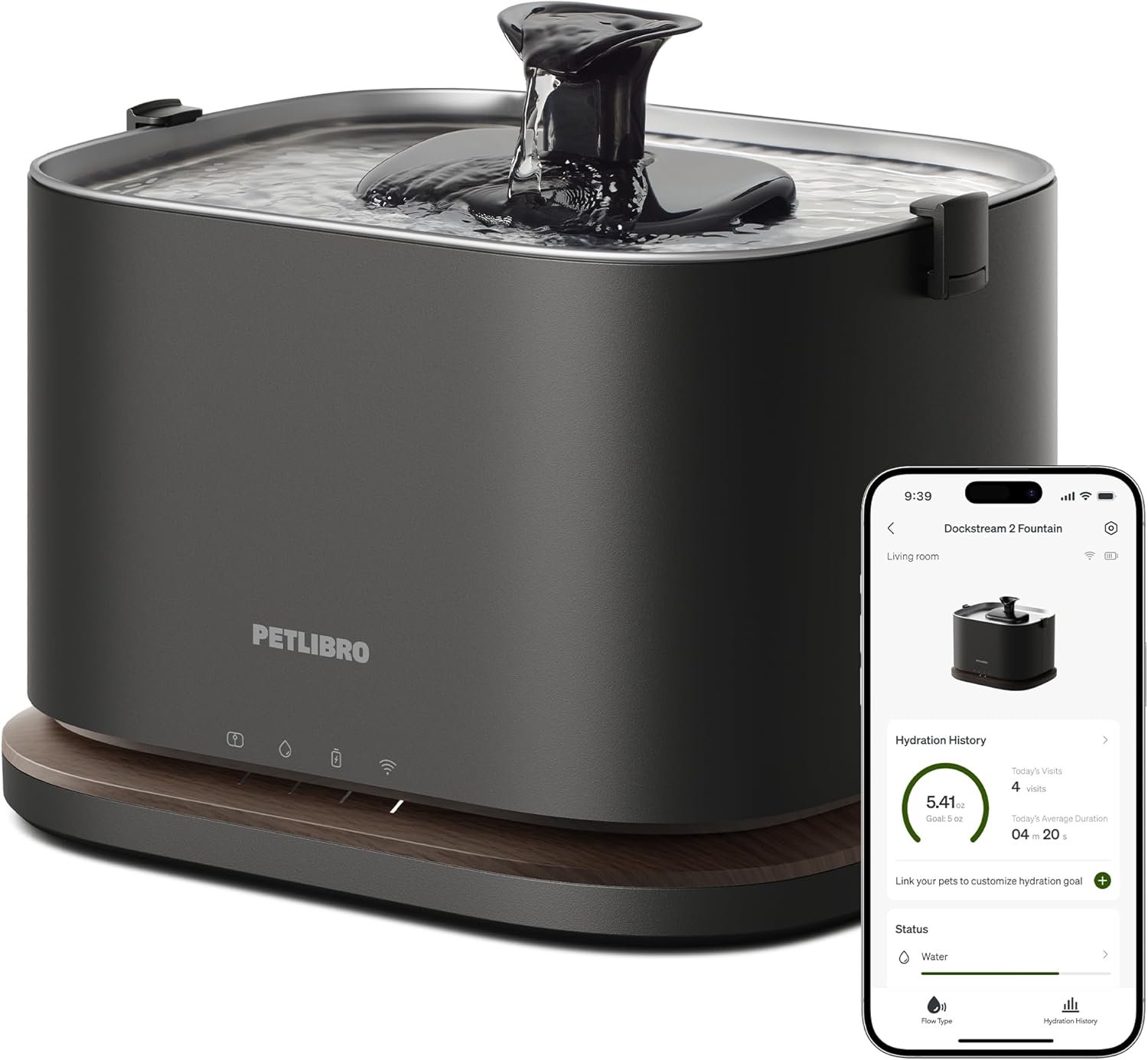 Vista lateral de la fuente PETLIBRO Dockstream