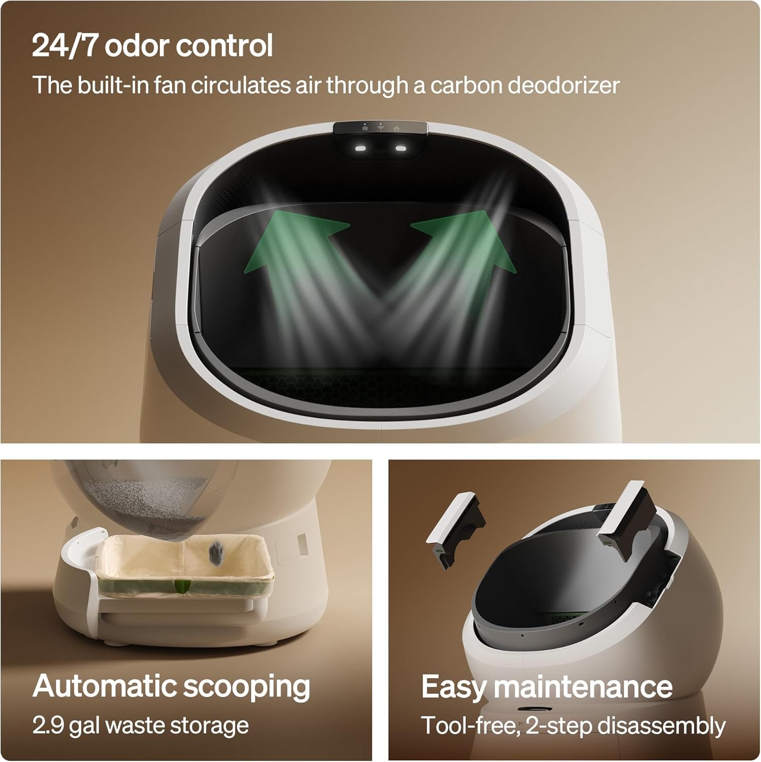 Detalle del arenero automático PETLIBRO multi-gato en uso