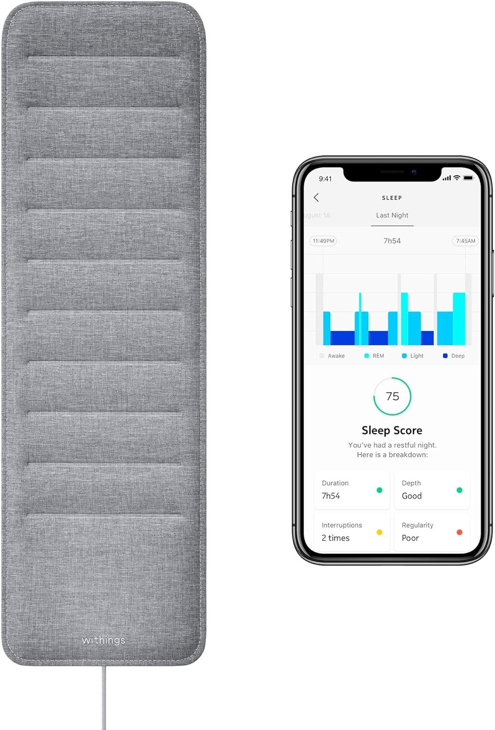 Detalle del Withings Sleep Analyzer en uso